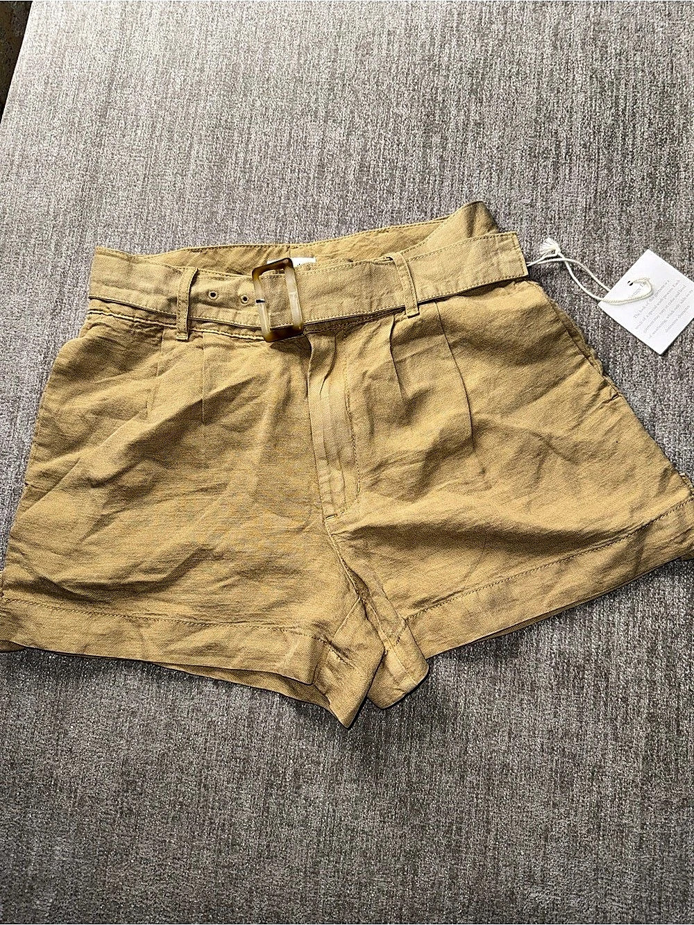 Nicole Miller New York Tan Belted Linen Blend Shorts Size 2 NWT